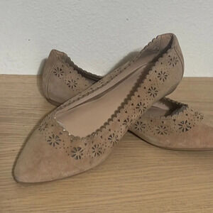 Joe’s Pointy Almond Toe Suede Cutout Flats Tan size 8.5